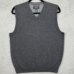 Nordstrom Mens Medium Vest Sweater Dark Gray Merino Wool V-Neck‎ Sleeveless EUC